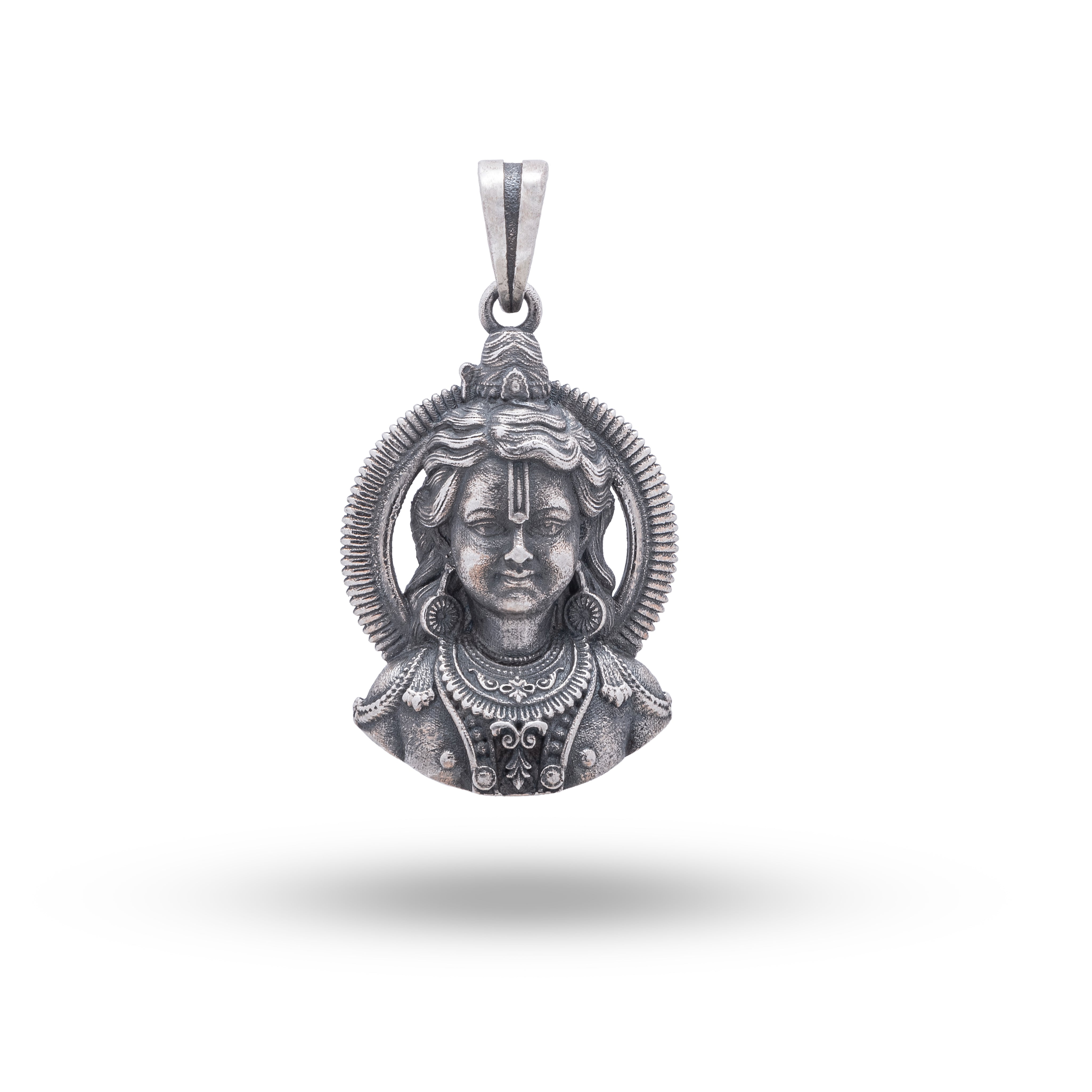 925 Sterling Silver Pendant featuring Lord Shree Rama design, handcrafted in oxidized silver finish.