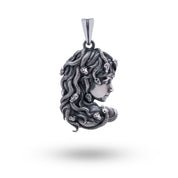 Front view of Medusa Gorgon Goddess Relief 925 Sterling Silver Pendant showcasing detailed relief in oxidized silver.
