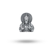 Front view of the Blessing Hanuman Brooch made of 925 Sterling Silver, featuring detailed oxidation.