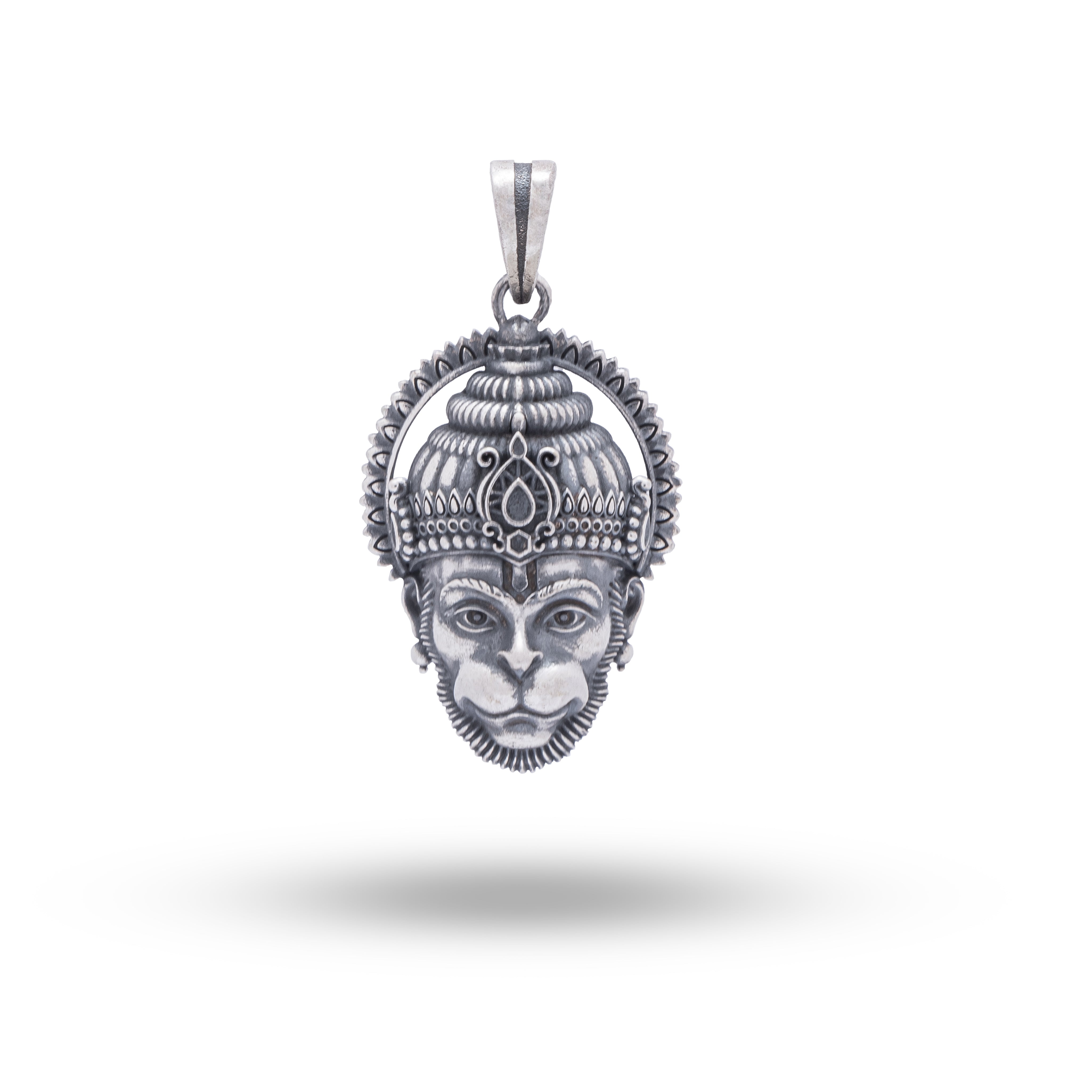Hanuman Face 925 Sterling Silver Pendant with Oxidized Finish - Front View