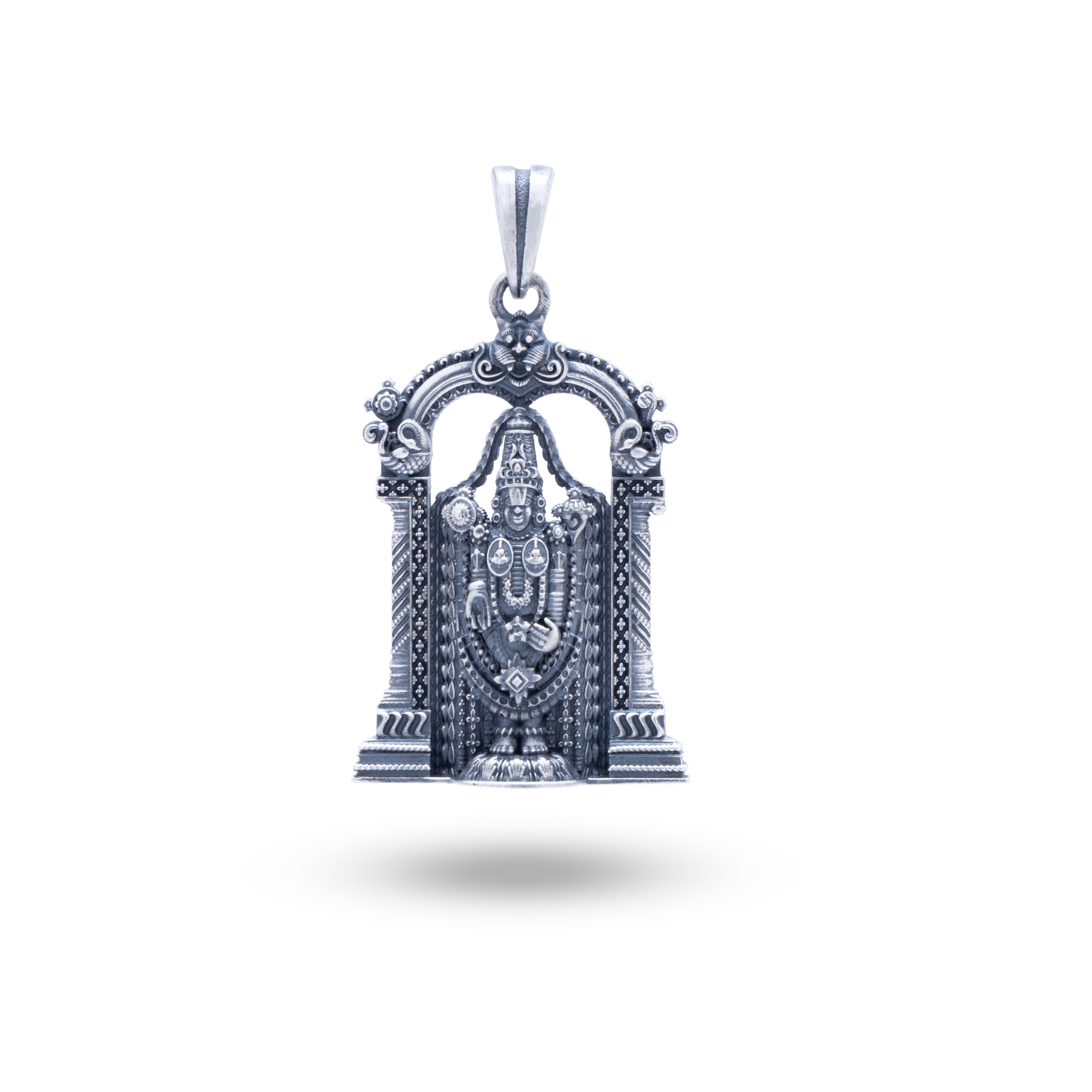 Angle view of Lord Tirupati Balaji 925 Sterling Silver Pendant - Intricate Design