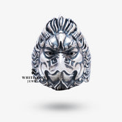 Side view showing intricate details of the Garuda design on sterling silver ring