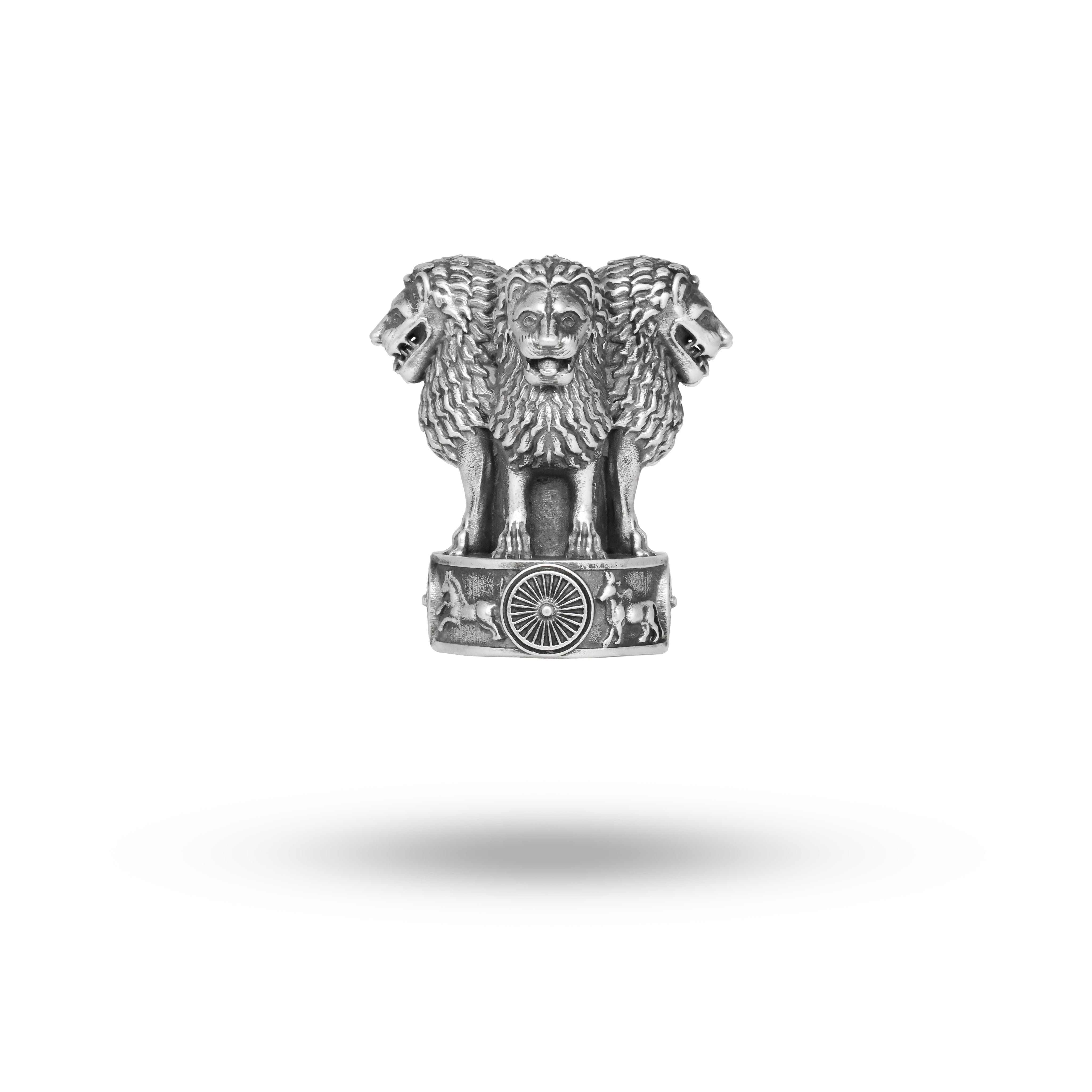 Front view of the Indian Emblem Ashok Stambh 925 Sterling Silver Brooch
