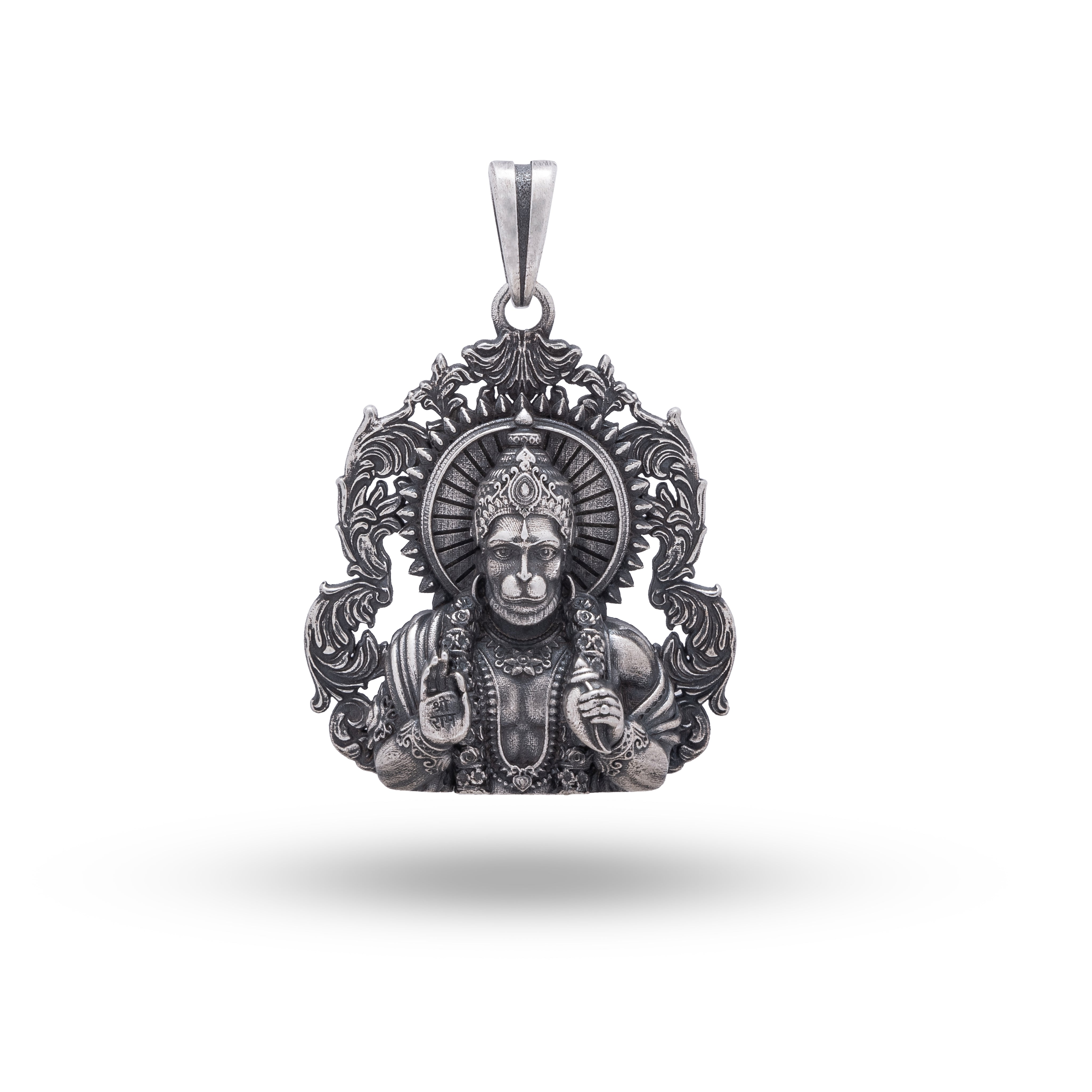 Blessing Hanuman 925 Sterling Silver Pendant with Oxidized Finish front view