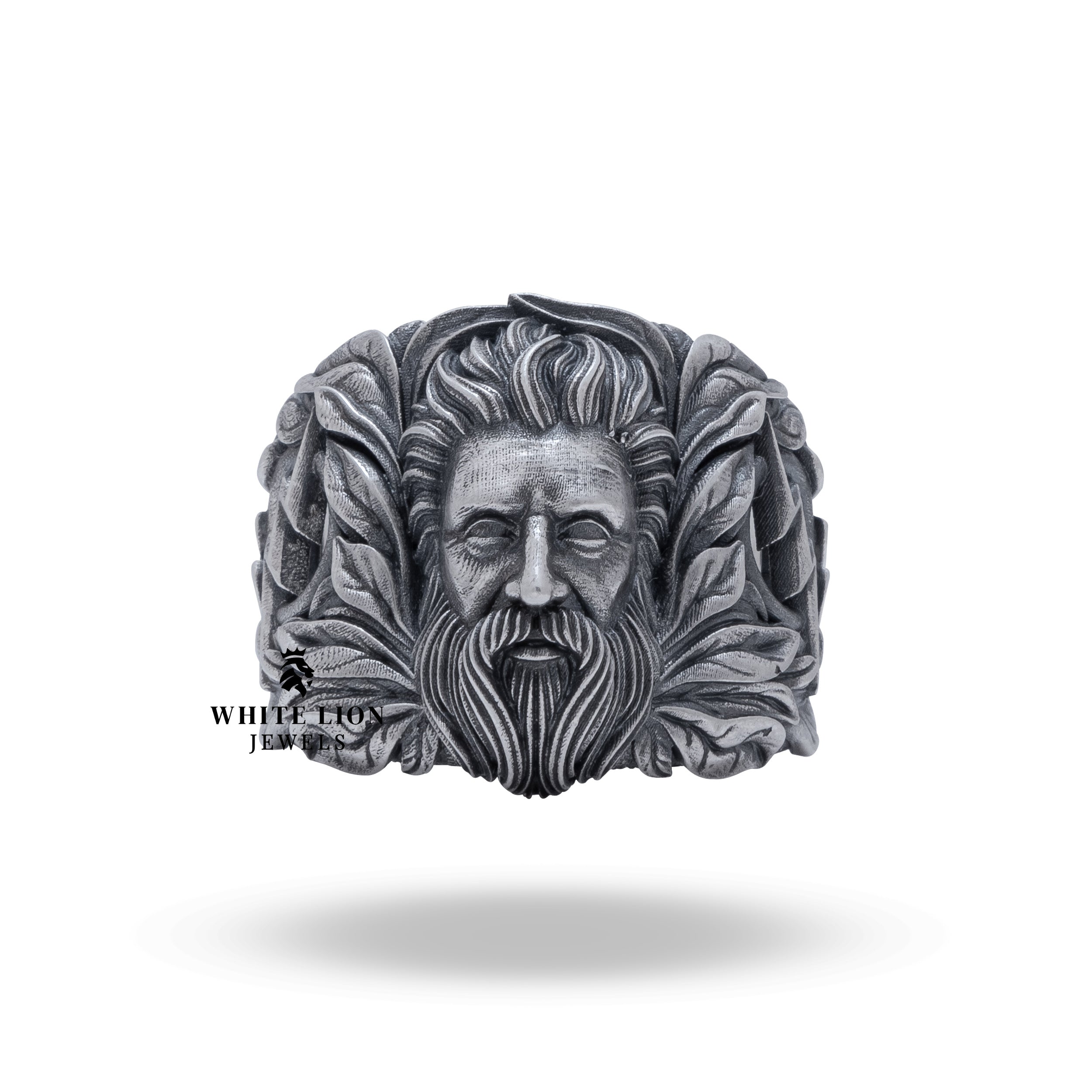 Oxidized Zeus Sterling Silver Ring - Elegant Mythological Jewelry