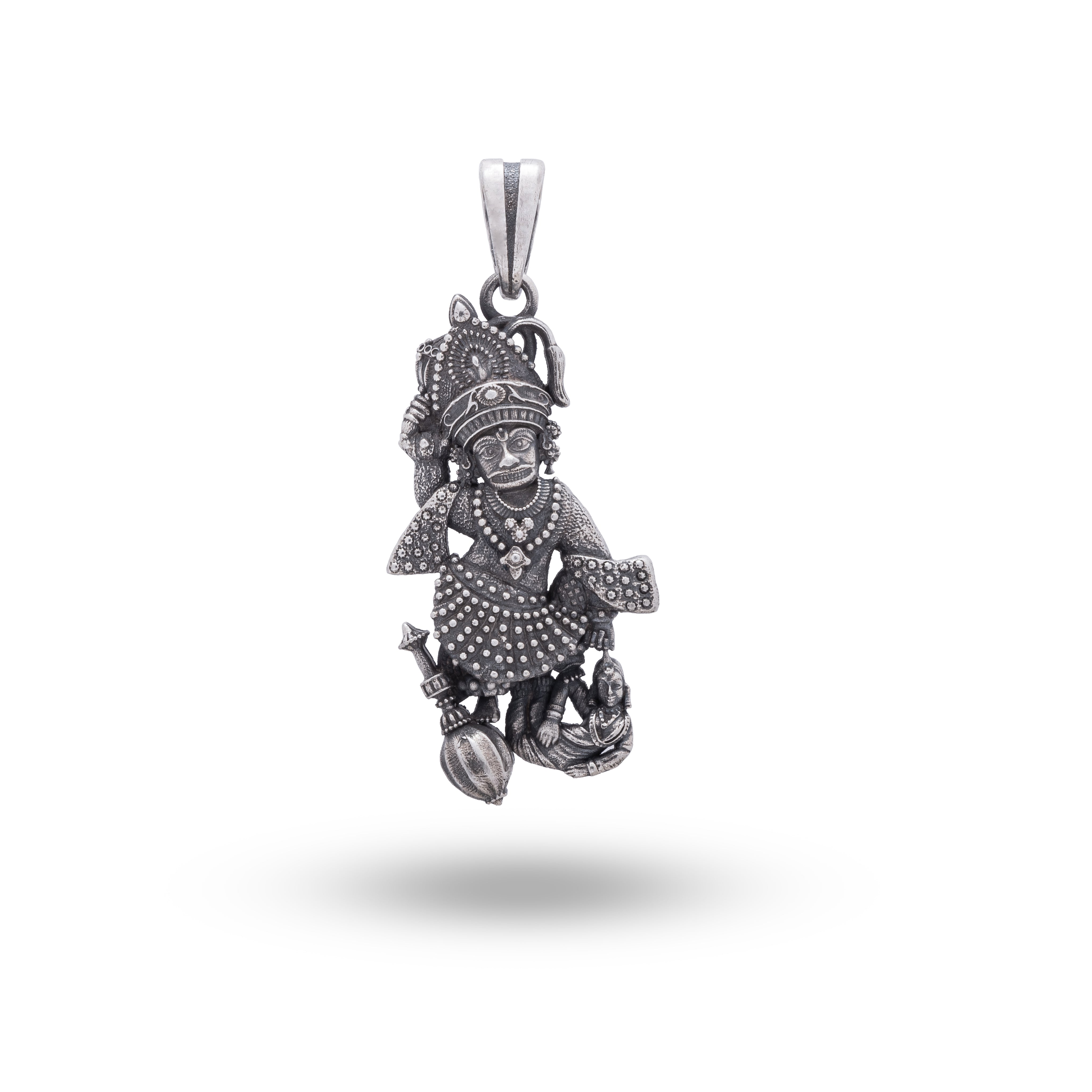 Sarangpur Hanuman Sterling Silver Pendant front view showcasing intricate design and oxidized silver finish