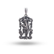 Front view of Lord Ganesha Standing 925 Sterling Silver Pendant with oxidized finish