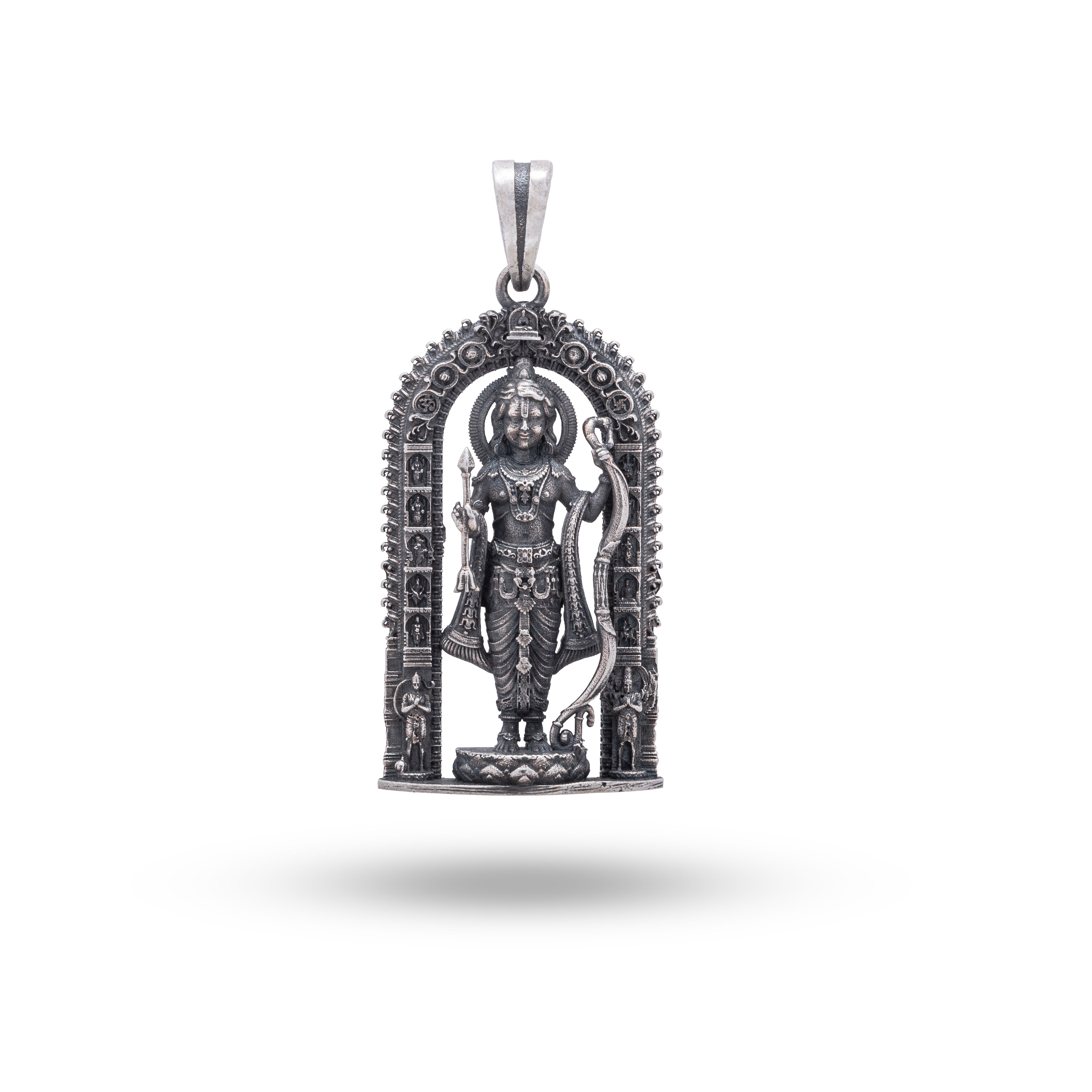 925 Sterling Silver Pendant of Lord Shree Rama with oxidized finish for divine elegance. Crafted by White Lion Jewels.