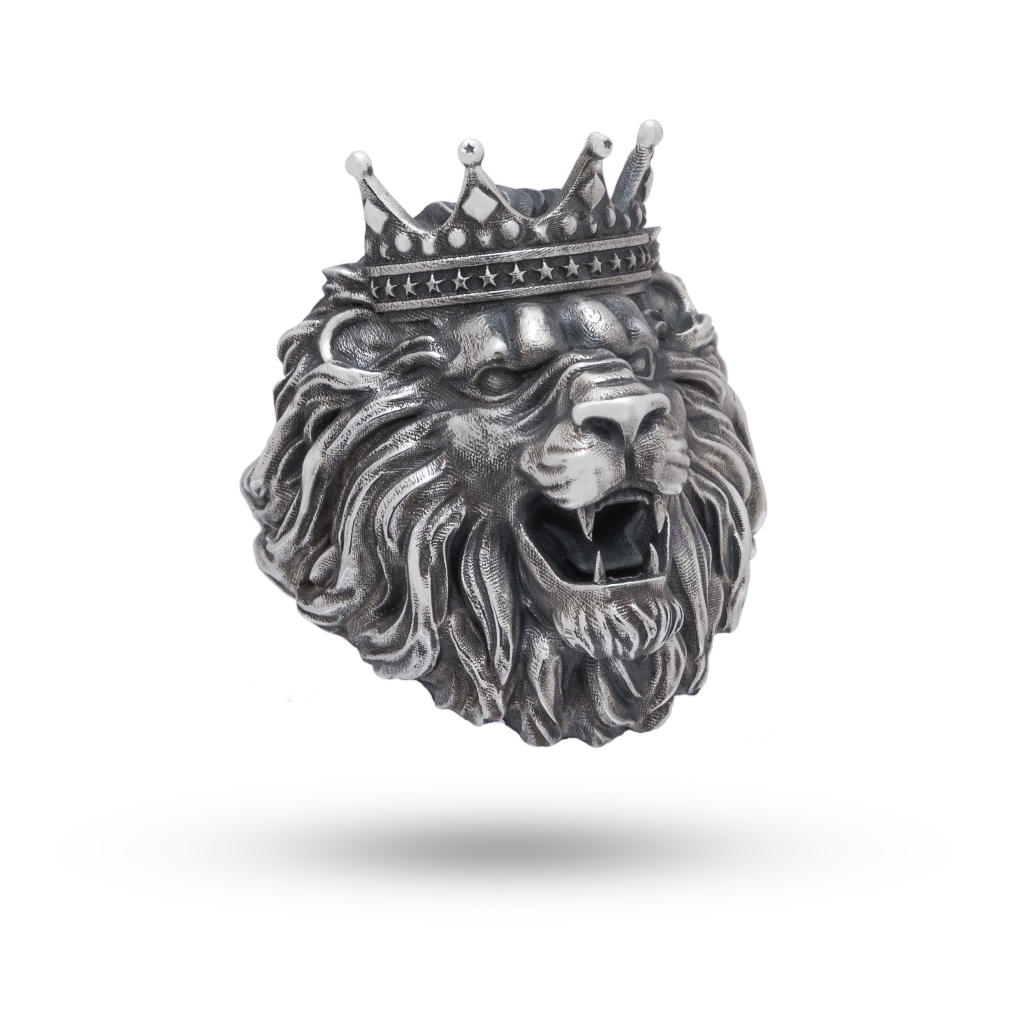 Lion King Crown Ring made of 925 Sterling Silver with oxidized finish, front view