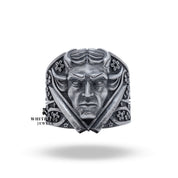 Side view of Oni Japanese Demon Ring with detailed craftsmanship in oxidized sterling silver
