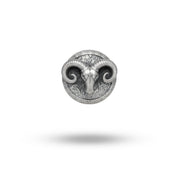 Front view of the Ram Head Button Set in oxidized sterling silver.