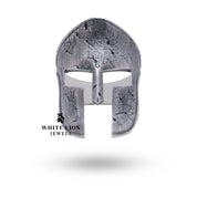 Side view of Spartan Warrior Helmet 925 Sterling Silver Ring highlighting intricate design with oxidized silver.