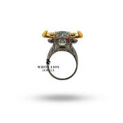 Golden Horned Black Cz Bull Taurus 925 Sterling Silver Ring