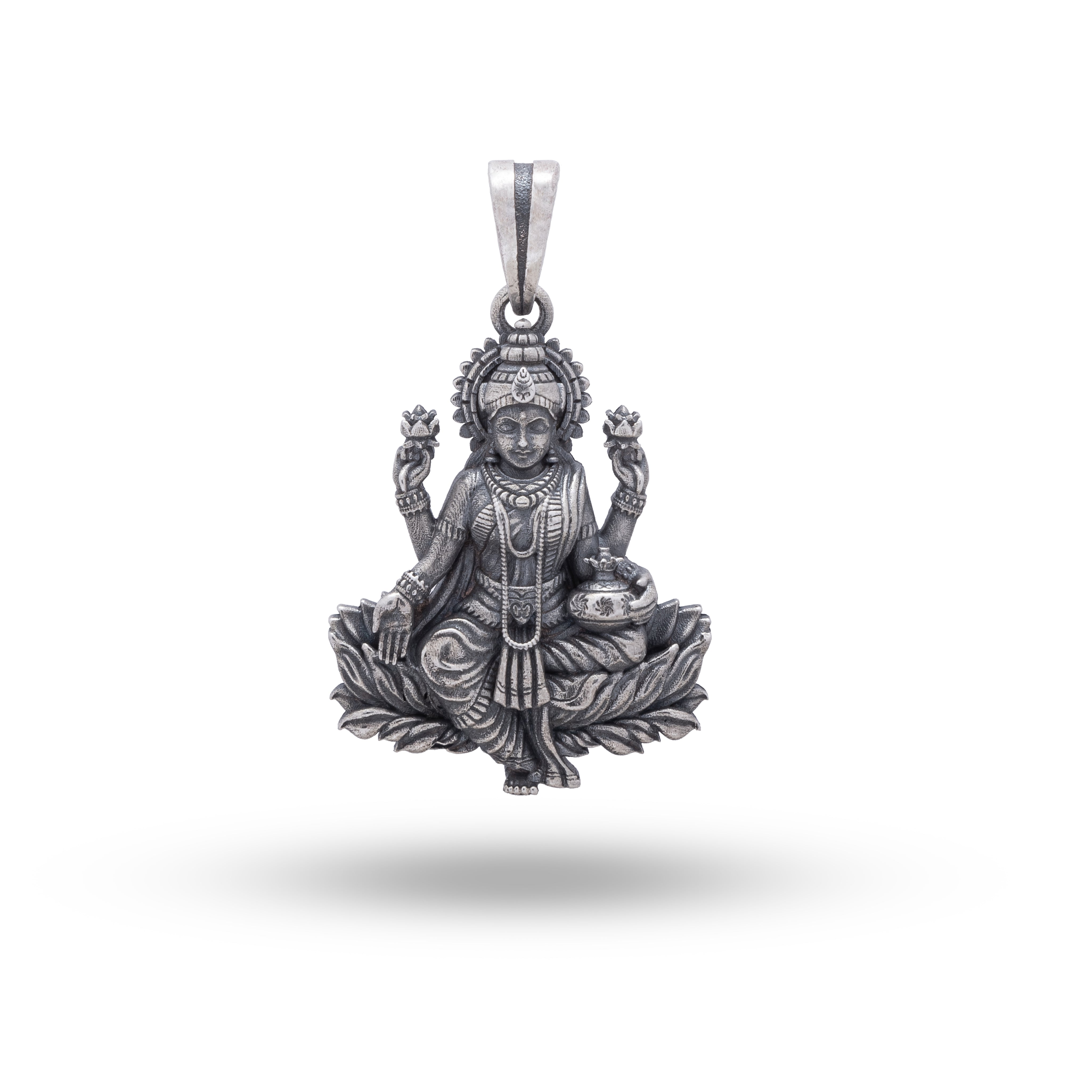 925 Sterling Silver Pendant featuring Goddess Laxmi, symbolizing prosperity and wealth.