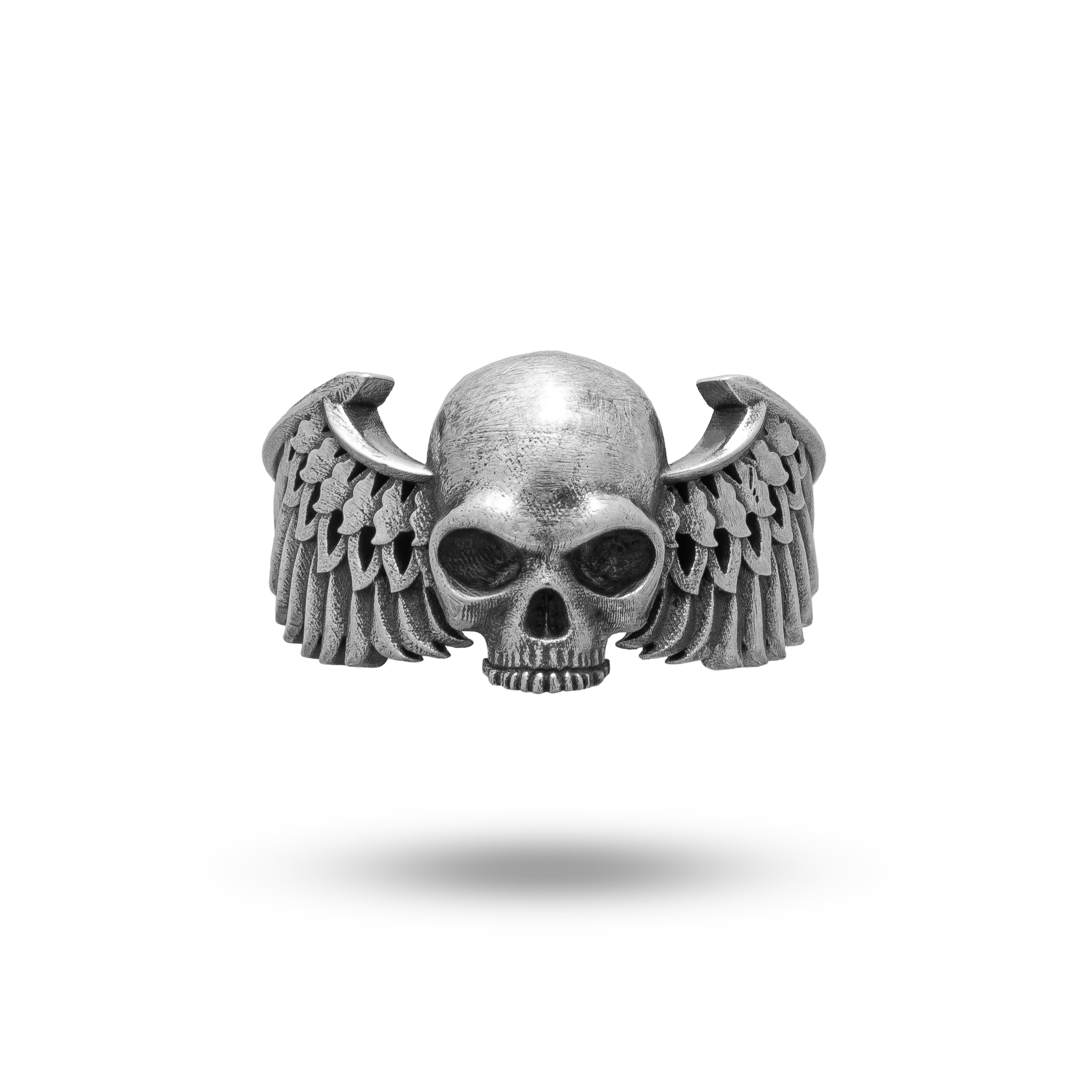 Half Jaw Gothic Skull wings 925 Sterling Silver Ring
