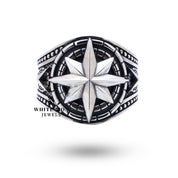 Side view of North Star 925 Sterling Silver Ring showcasing the detailed design and craftsmanship