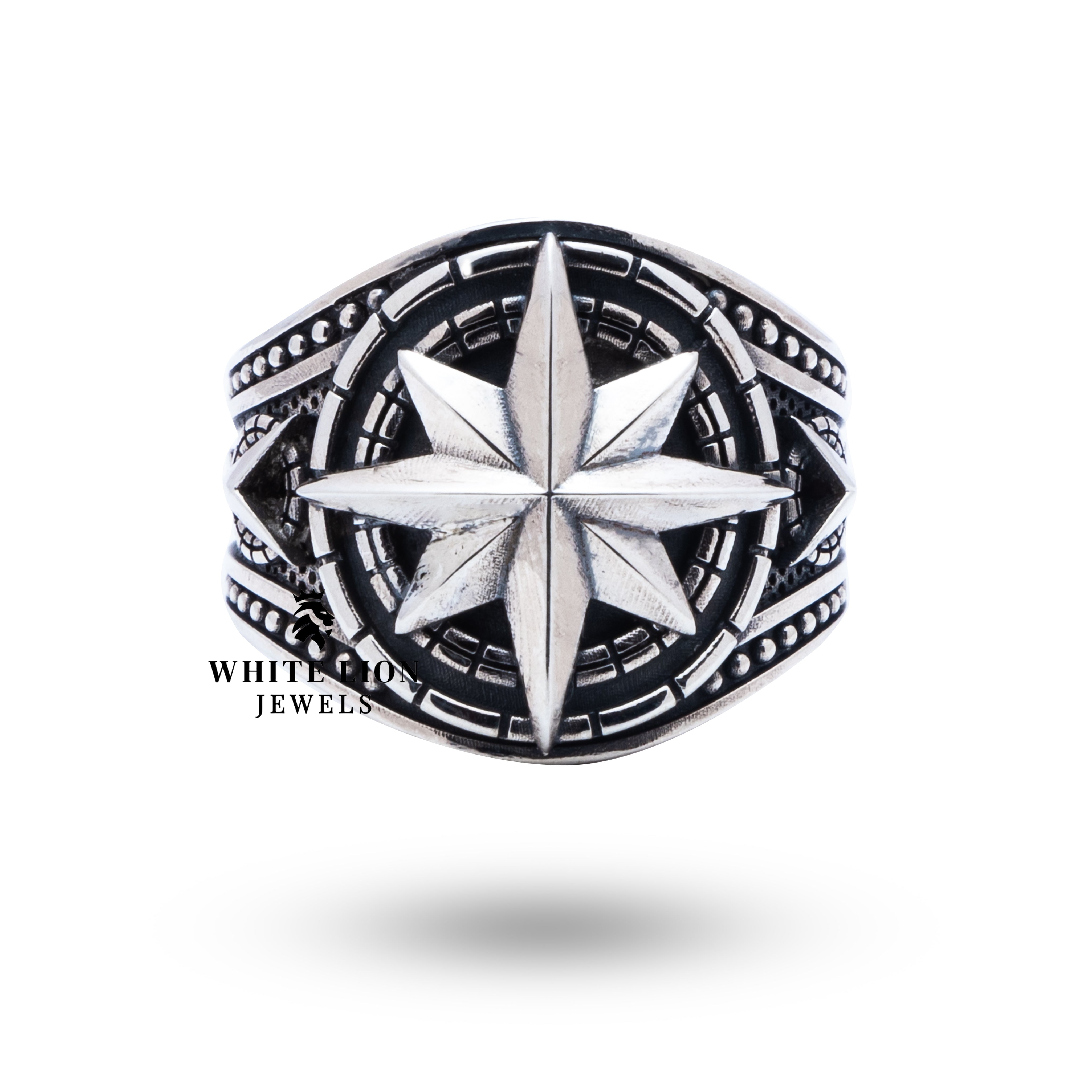 Side view of North Star 925 Sterling Silver Ring showcasing the detailed design and craftsmanship