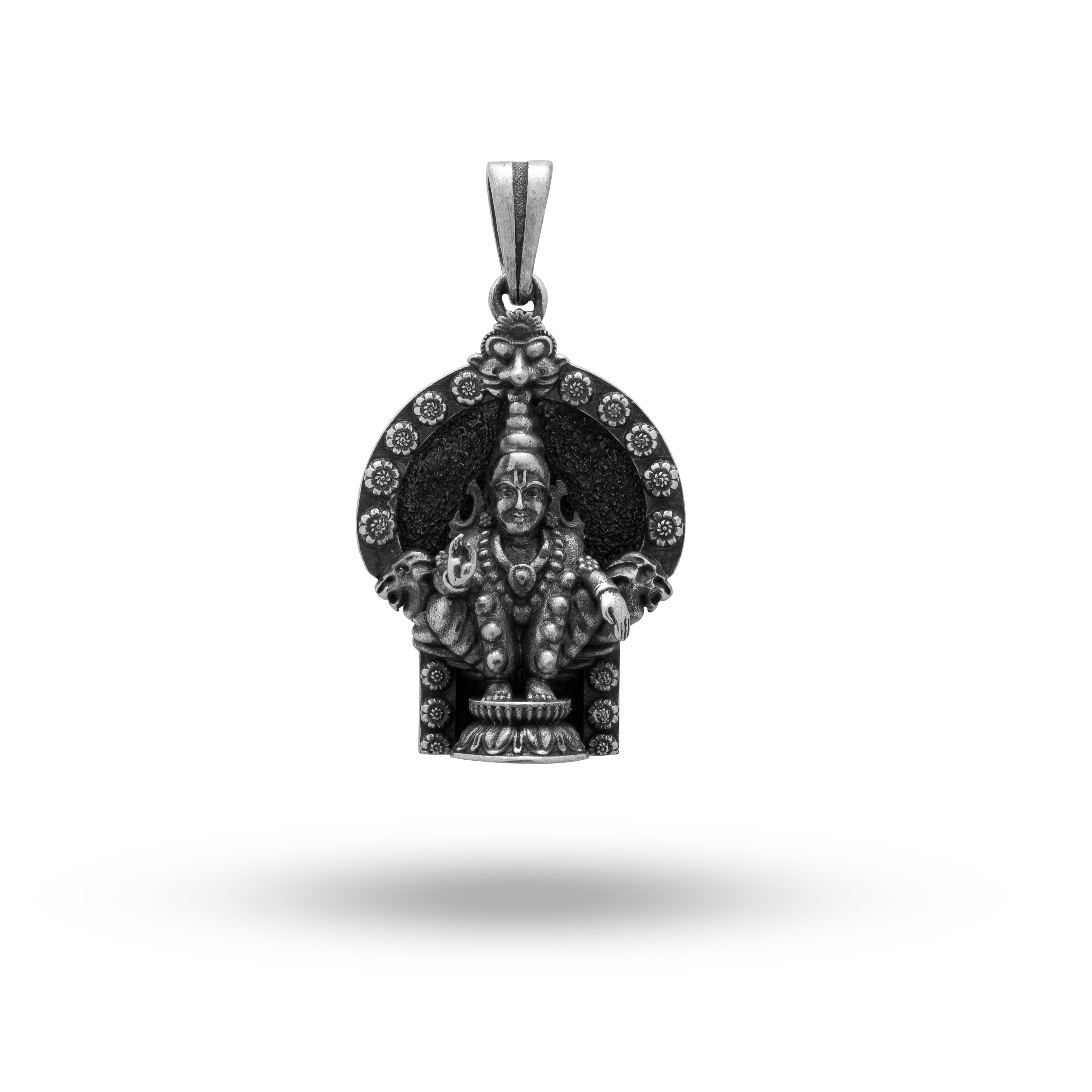 Ayyappa Swamy Ayyappan God of Truth 925 Silver Pendant, intricate oxidized silver design, spiritual jewelry.