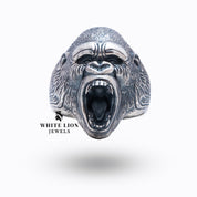 Side Perspective of Roaring Gorilla Sterling Silver Ring