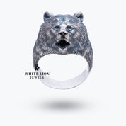 Angled view of Bear Animal 925 Sterling Silver Ring showcasing intricate bear head detail