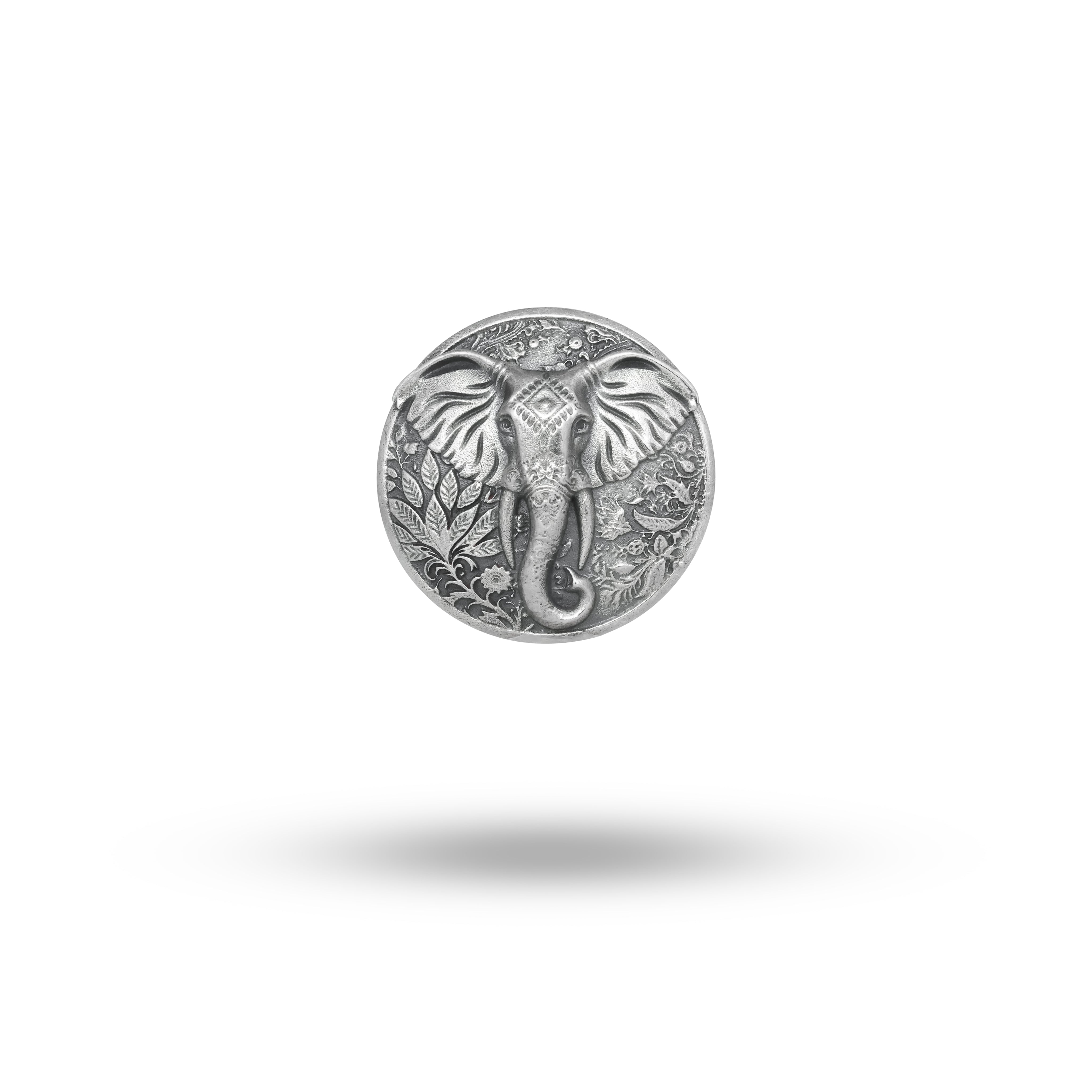 Royal Elephant Head Button Set in 925 Sterling Silver, oxidized finish for luxurious style.