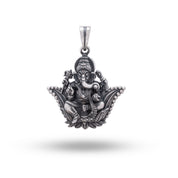 925 Sterling Silver Lotus Ganesha Pendant with Oxidized Finish