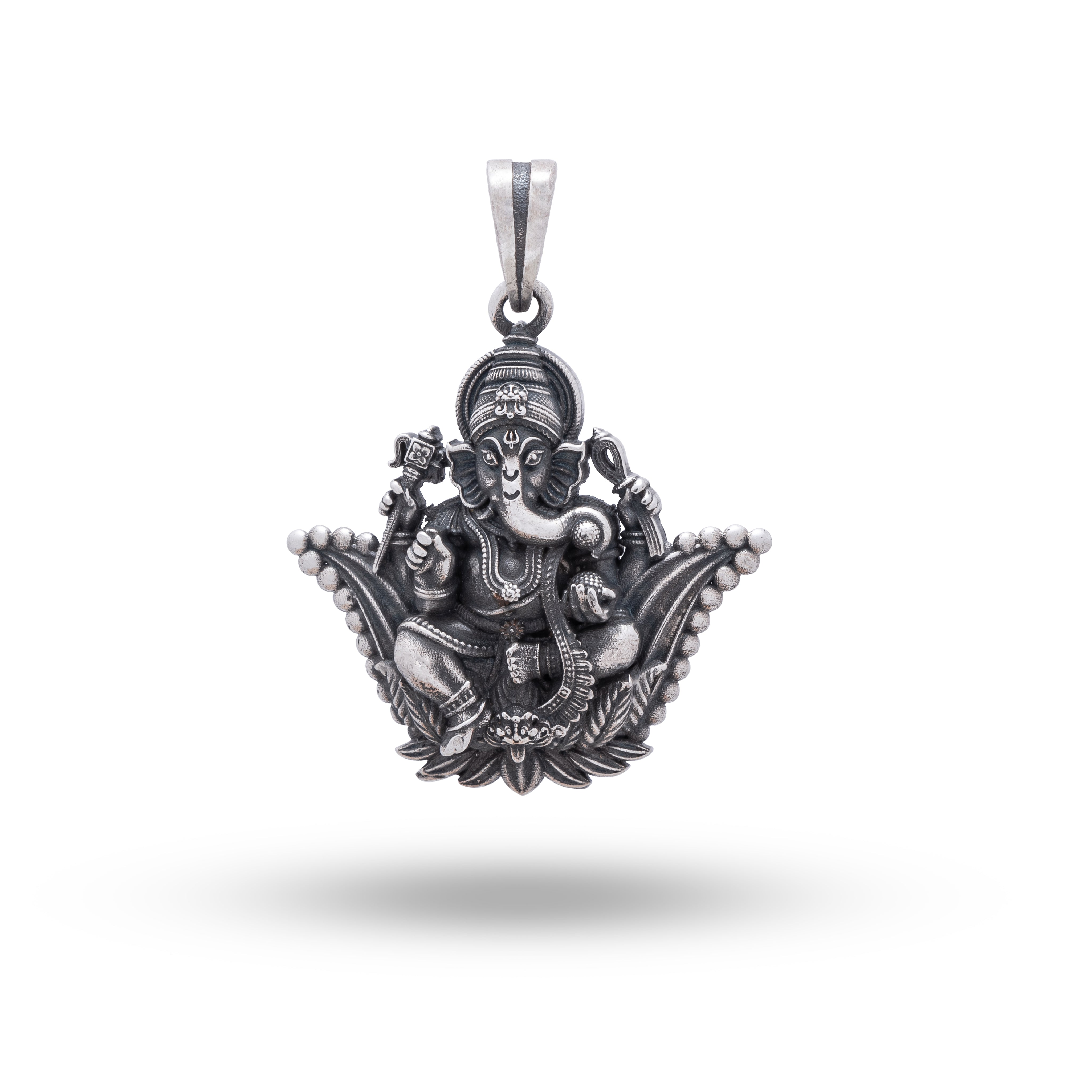 925 Sterling Silver Lotus Ganesha Pendant with Oxidized Finish