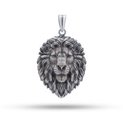 Front view of Calm Lion Jungle Animal 925 Sterling Silver Pendant by White Lion Jewels, featuring intricate lion design