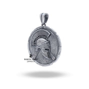 Handcrafted Spartan Helmet Pendant showcasing fine details in oxidized sterling silver