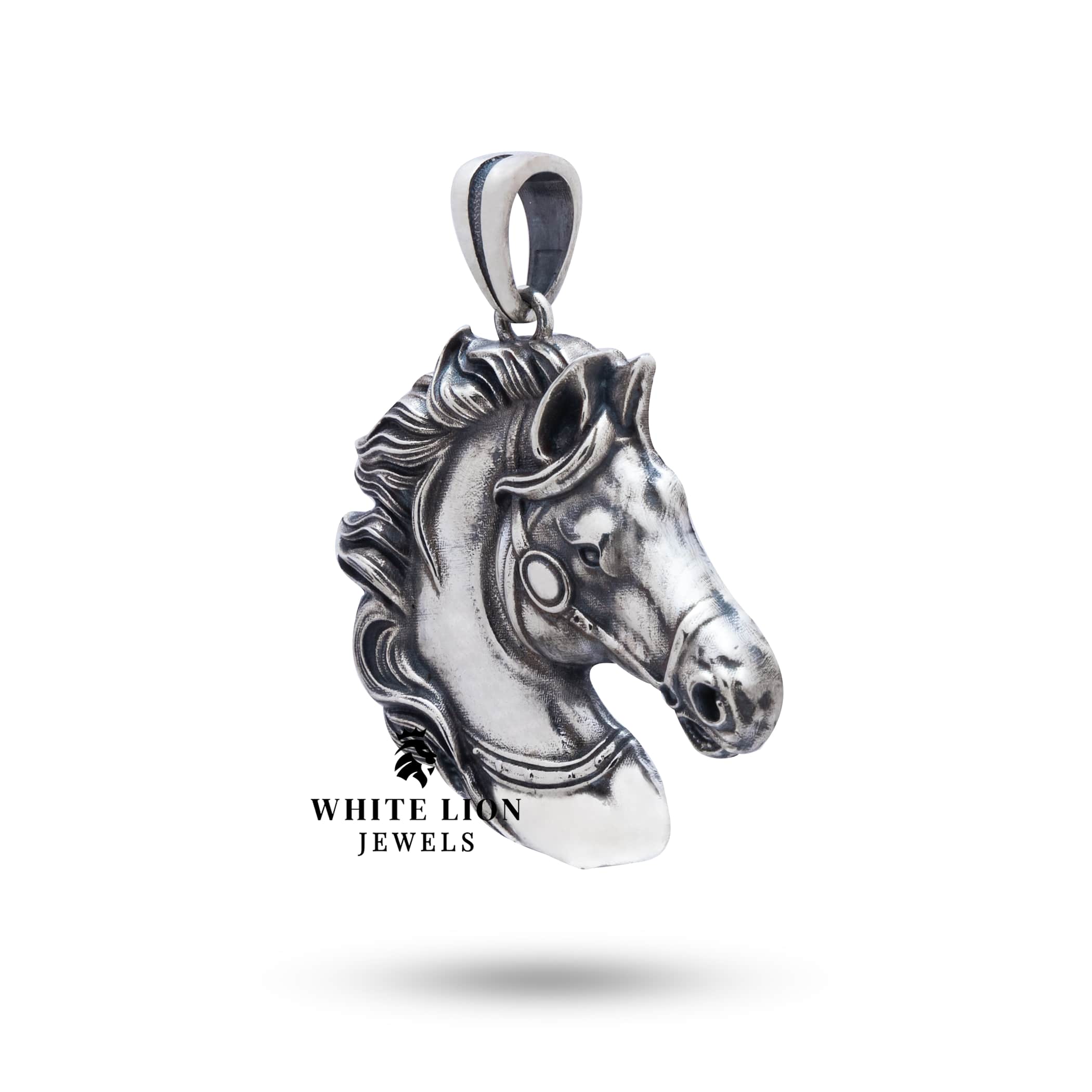 Side view of Horse 925 Sterling Silver Pendant with intricate details and nickel-free finish