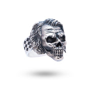 Joker Skull 925 Sterling Silver Ring with oxidized finish - front view