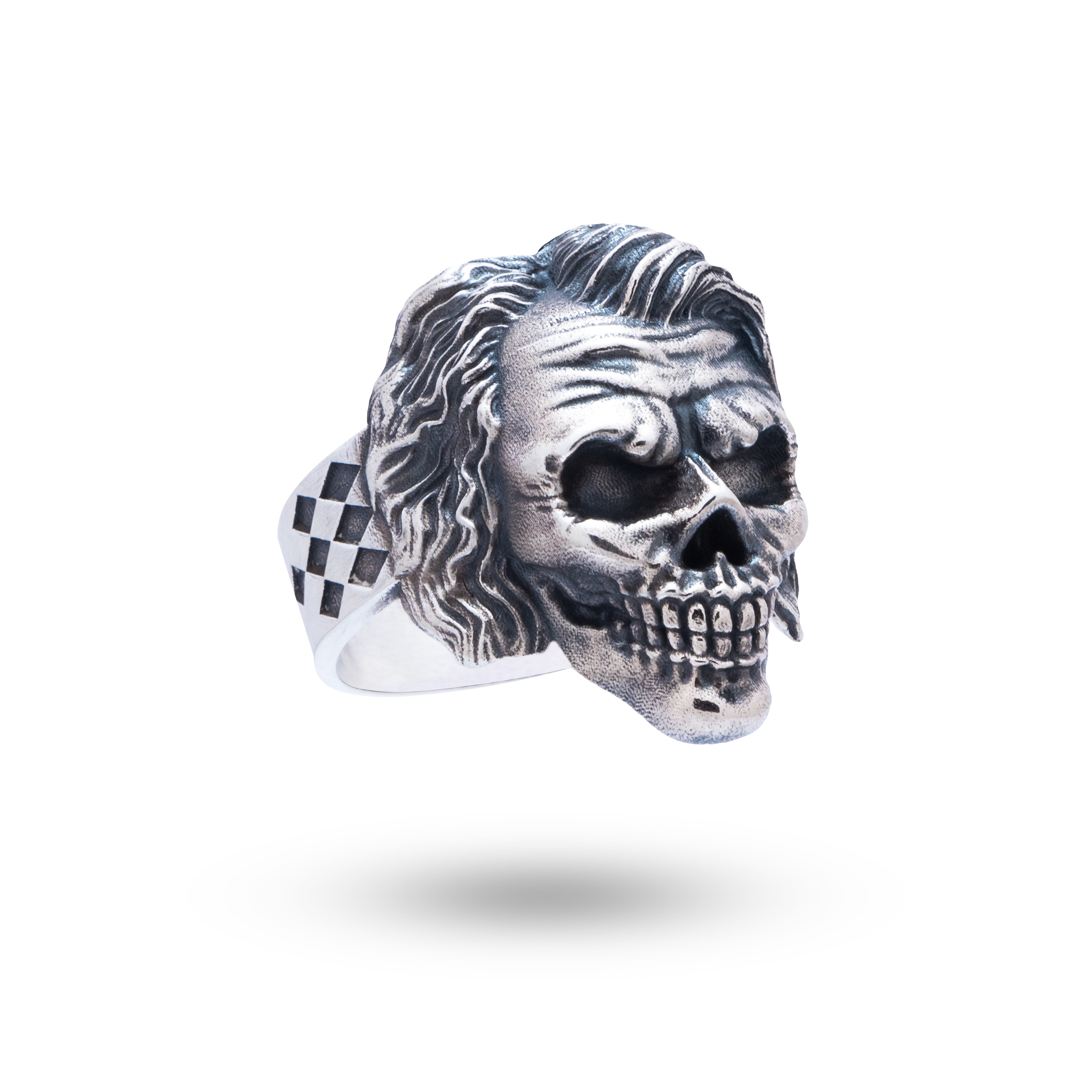 Joker Skull 925 Sterling Silver Ring with oxidized finish - front view