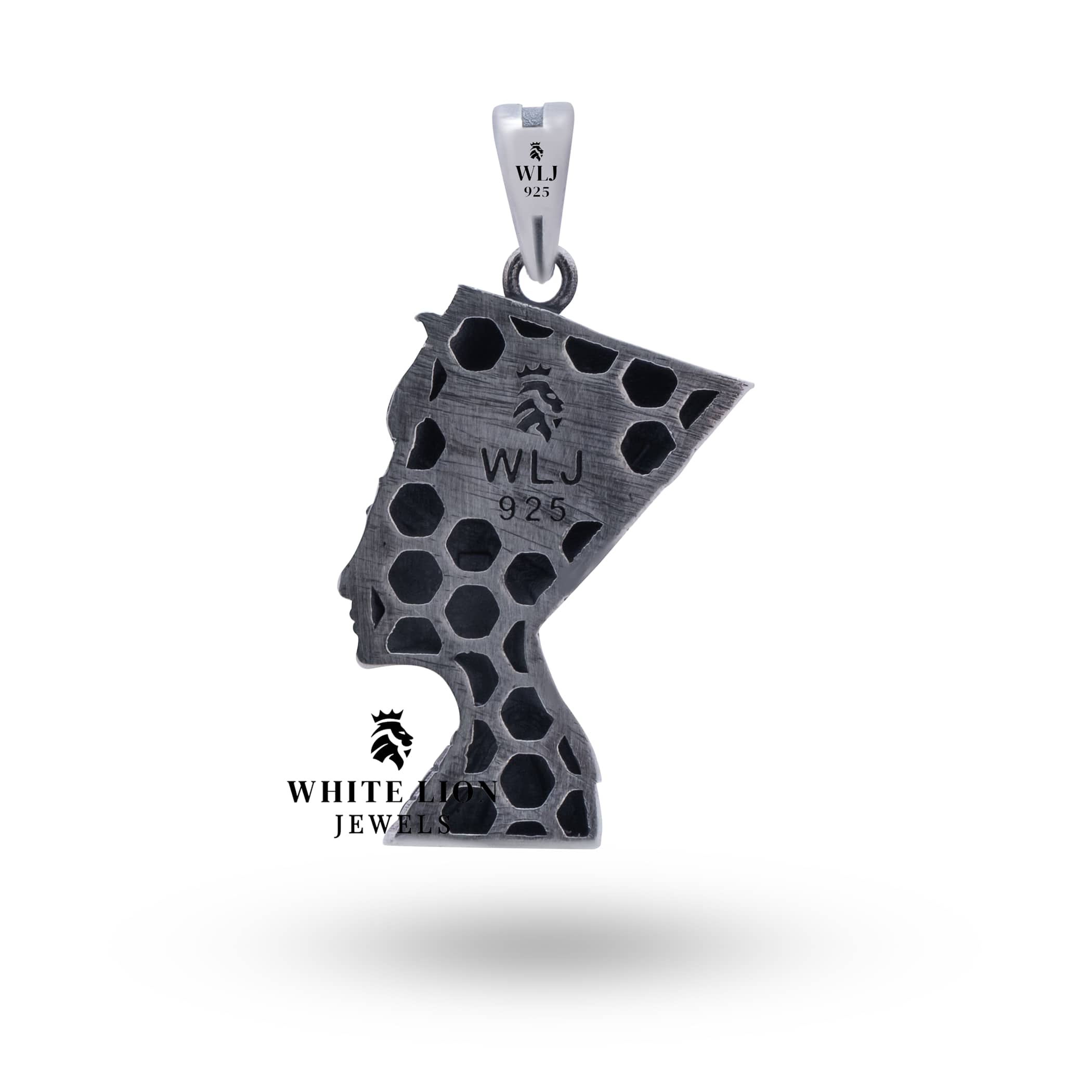 Nefertiti 925 Sterling Silver Pendant packaged in a White Lion Jewels box, representing luxury and elegance.