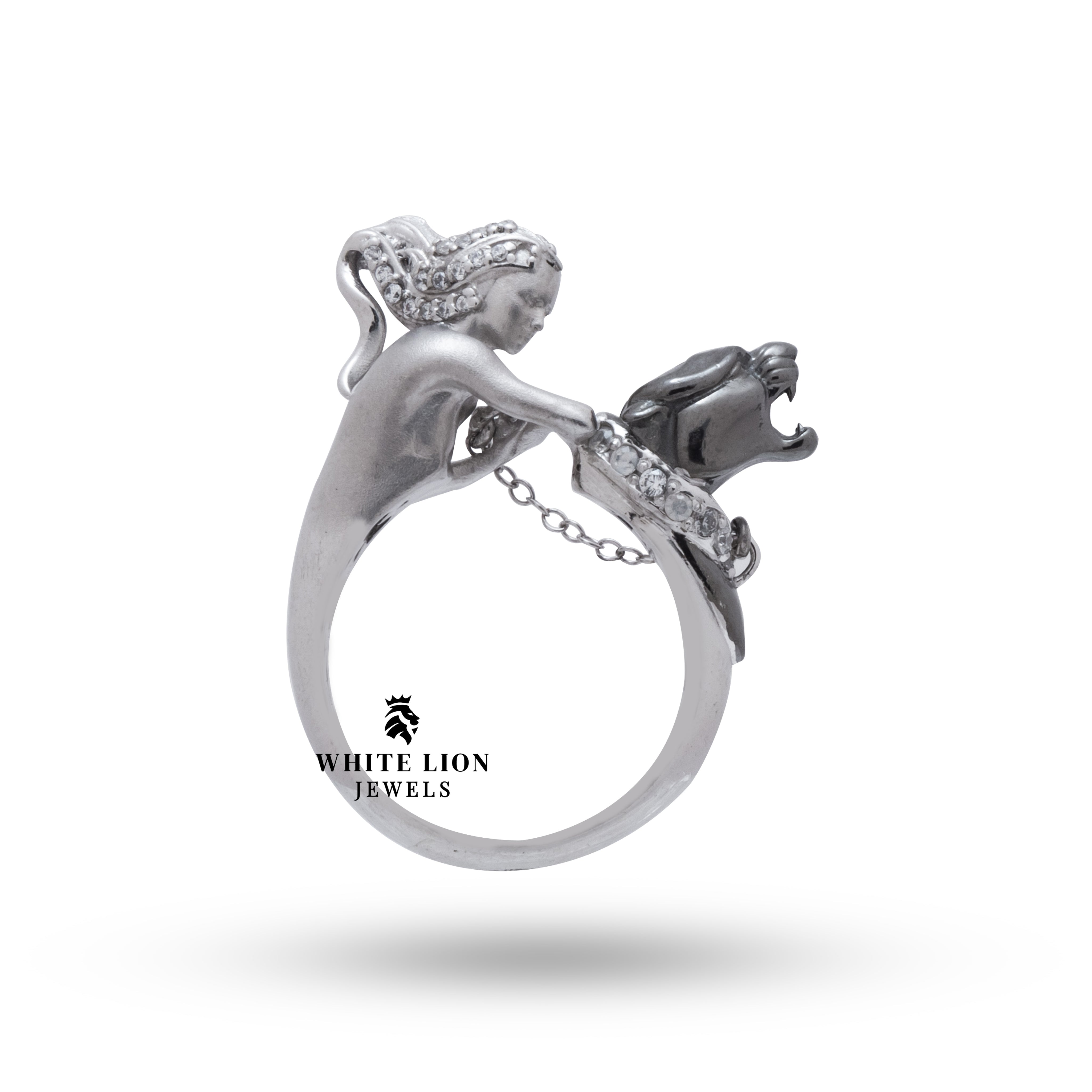 Statement piece- Lady Panther Two-Tone Silver Ring ready to wear for upscale events and elegant gatherings.