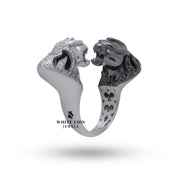 Luxury Black & White Panther Ring in 925 Sterling Silver showcasing intricate design and CZ stones from side view