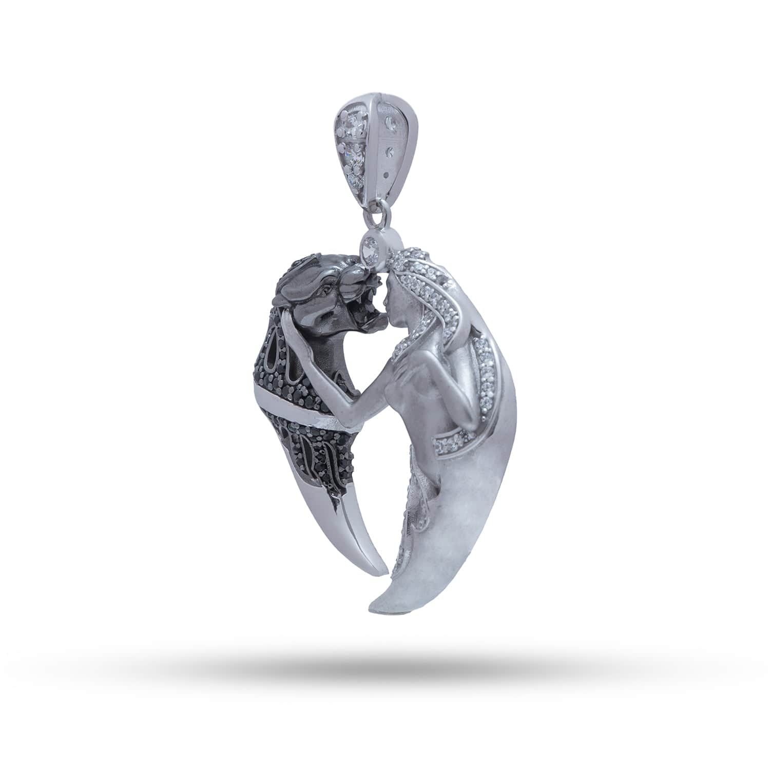 Two Tone Sterling Silver Pendant showcasing intricate design and sparkling CZ