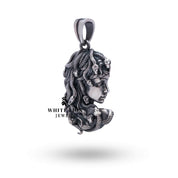 Back view of Medusa Gorgon Goddess Relief 925 Sterling Silver Pendant highlighting sterling silver craftsmanship.