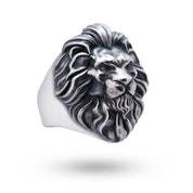 Front view of Classic Lion 925 Sterling Silver Ring, showcasing oxidized silver finish and intricate lion detail.