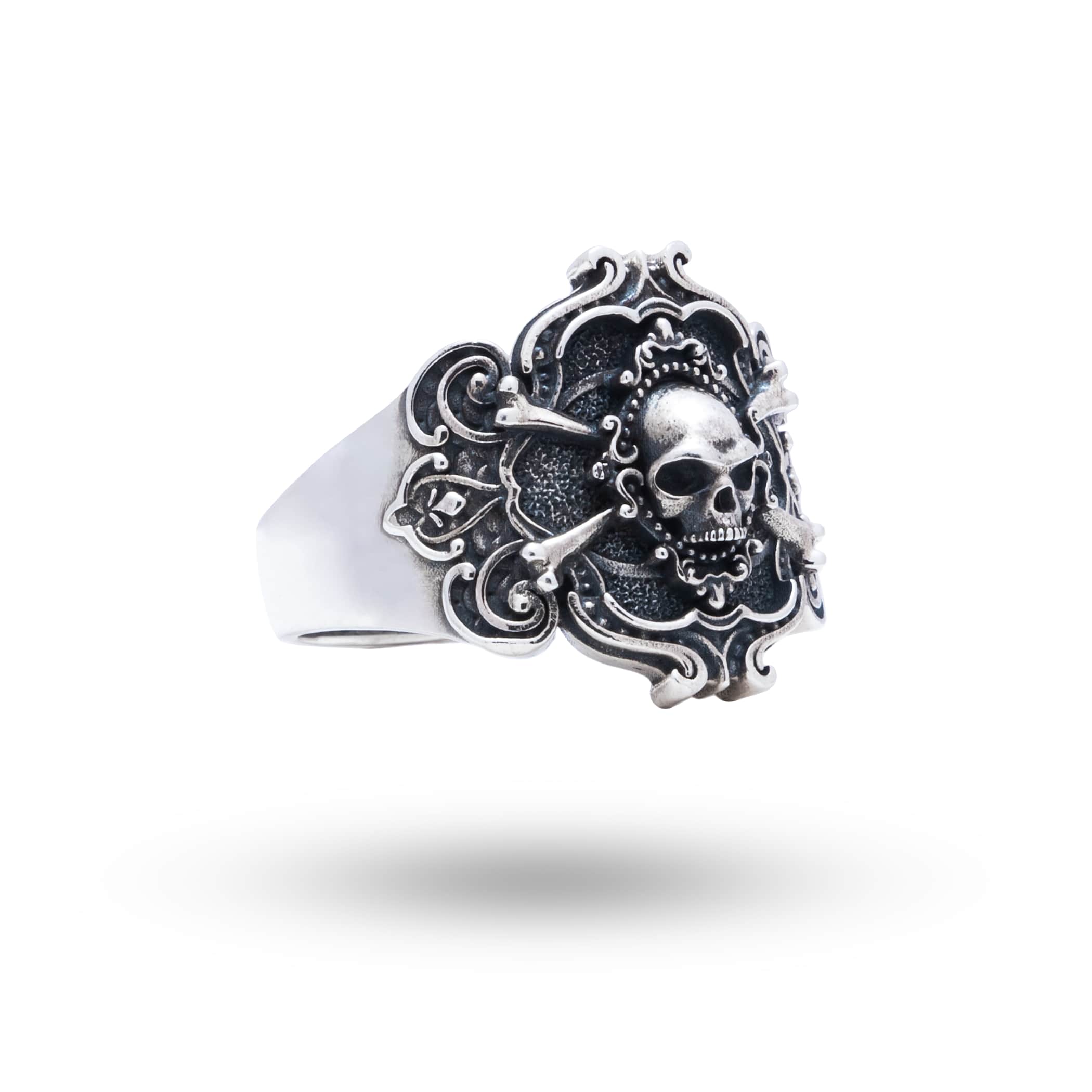 Hero image of Pirate Skull 925 Sterling Silver Ring, showcasing detailed skull design in oxidized silver.