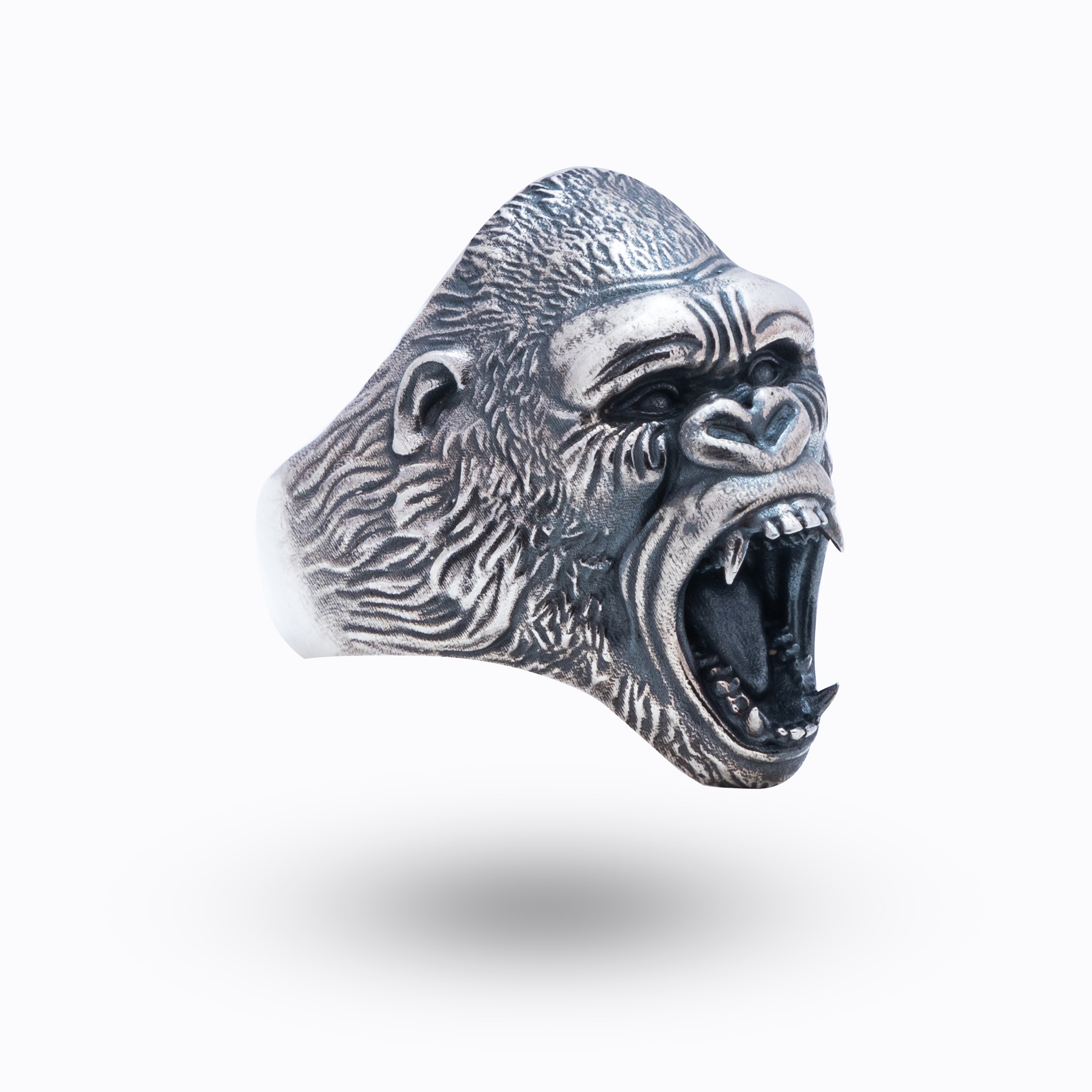 Sterling Silver Roaring Gorilla Ring with Oxidized Finish