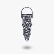 Gothic skulls pistol design pendant in sterling silver with black cubic zirconia stones.