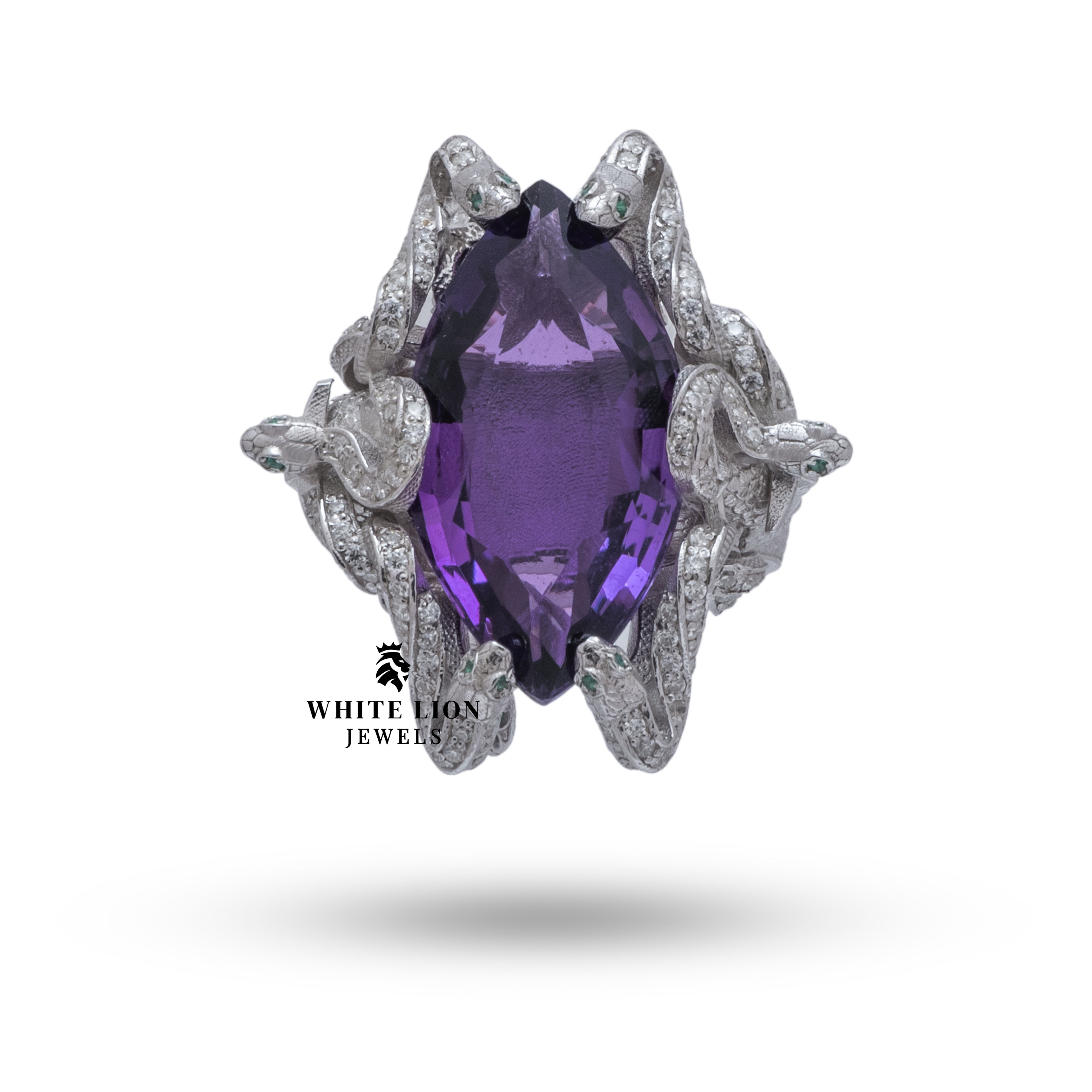 Side view of Medusa Amethyst 925 Sterling Silver Ring showcasing intricate design