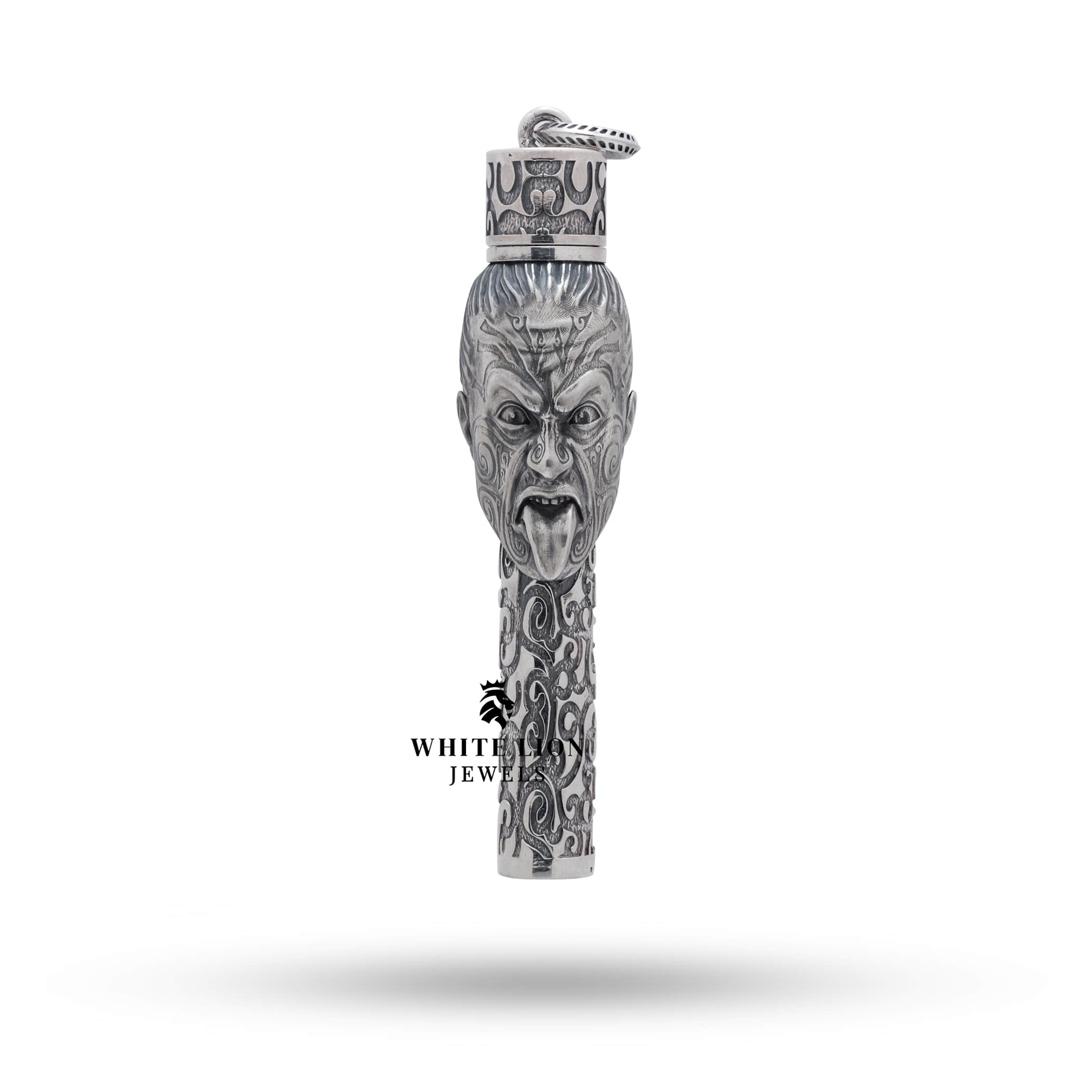 Side view of Maori 925 Sterling Silver Lighter with visible artisan details and luxury craftsmanship
