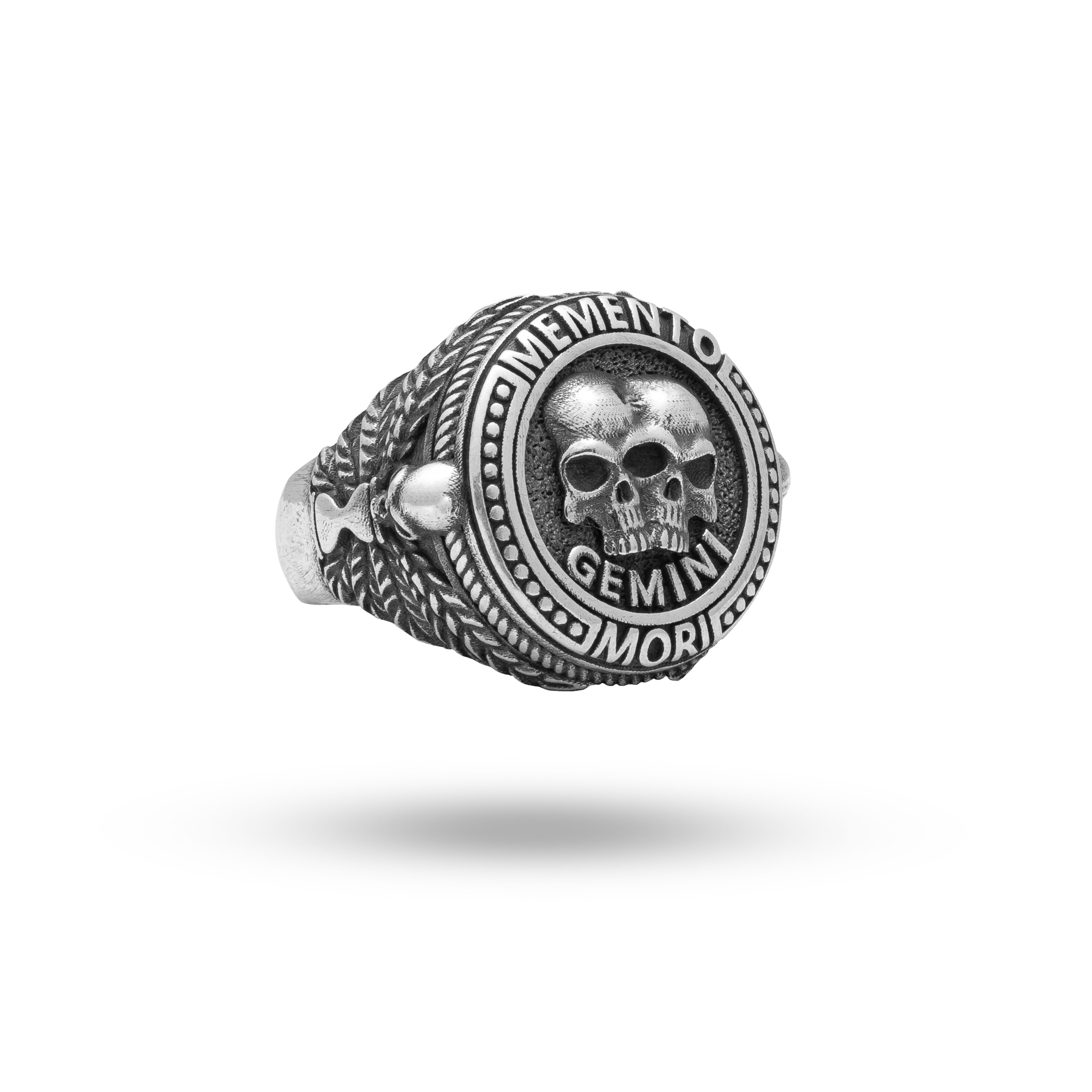 Memento Mori Gothic Skulls Zodiac Gemini 925 Sterling Silver Ring