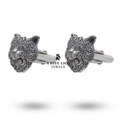 Pair of Cat 925 Sterling Silver Cufflinks highlighting their elegant curvature and 1.9 cm diameter.