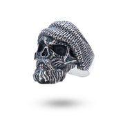 Beard Skull 925 Sterling Silver Ring with intricately crafted beard skull design and oxidized finish for a bold look