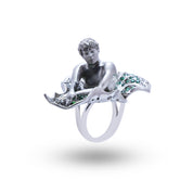 Sterling Silver Ring with CZ stones, elegant leaf design