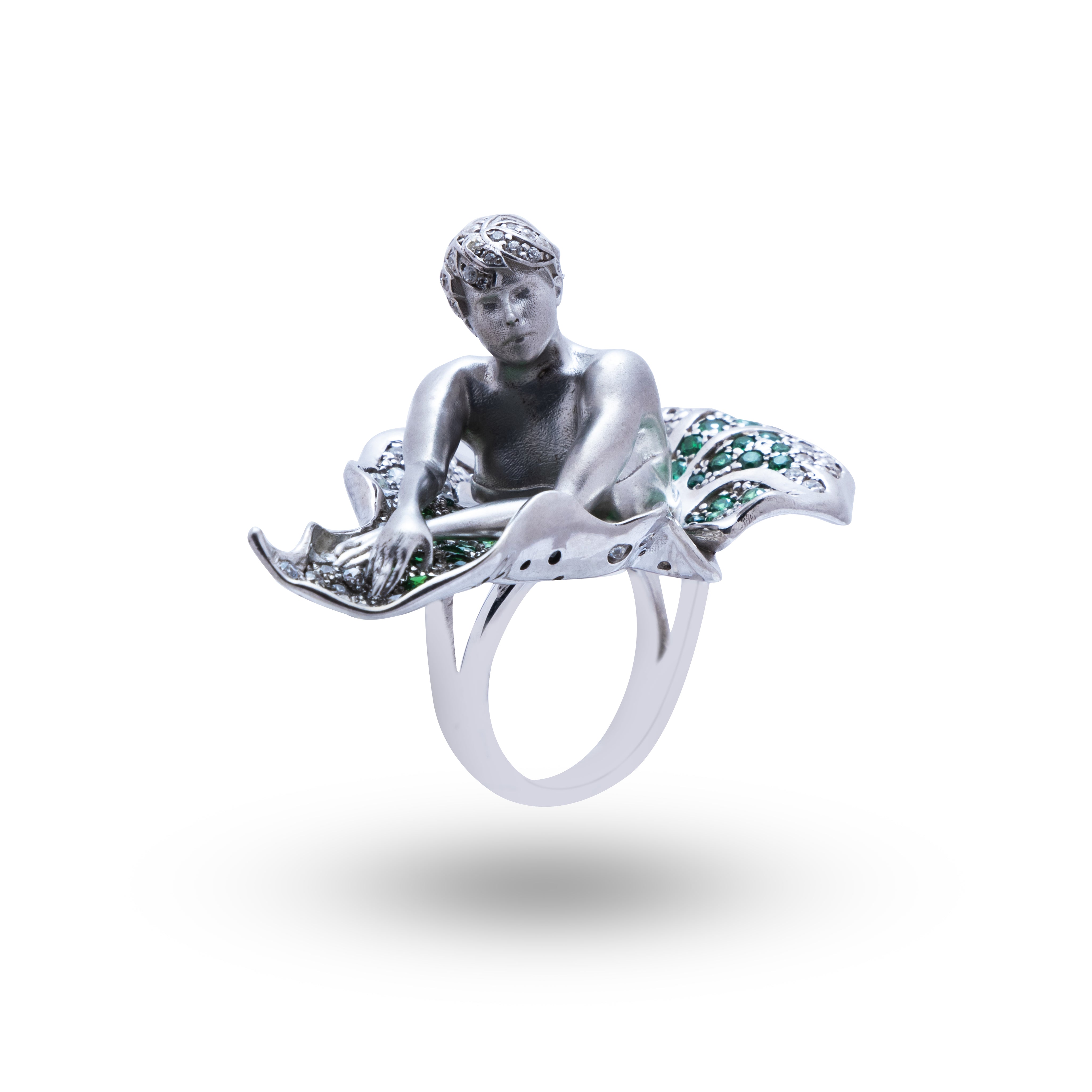 Sterling Silver Ring with CZ stones, elegant leaf design