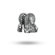 Side view showing the intricate craftsmanship of the Blessing Hanuman Brooch in oxidized silver.