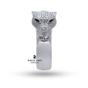 Side view of Panther 925 Sterling Silver Ring showcasing 5A quality CZ stones.